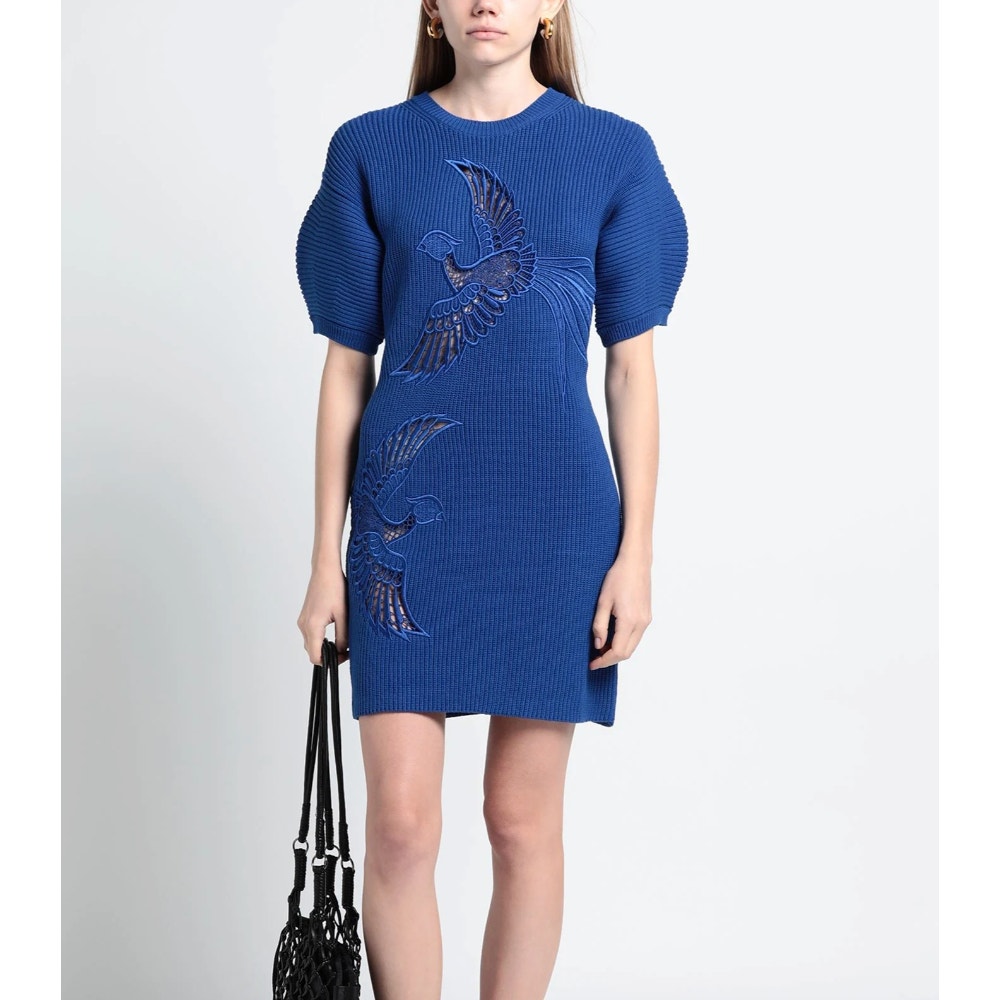 Kenzo Electric Blue Knit Mid-Length Pheonix Dress Xs